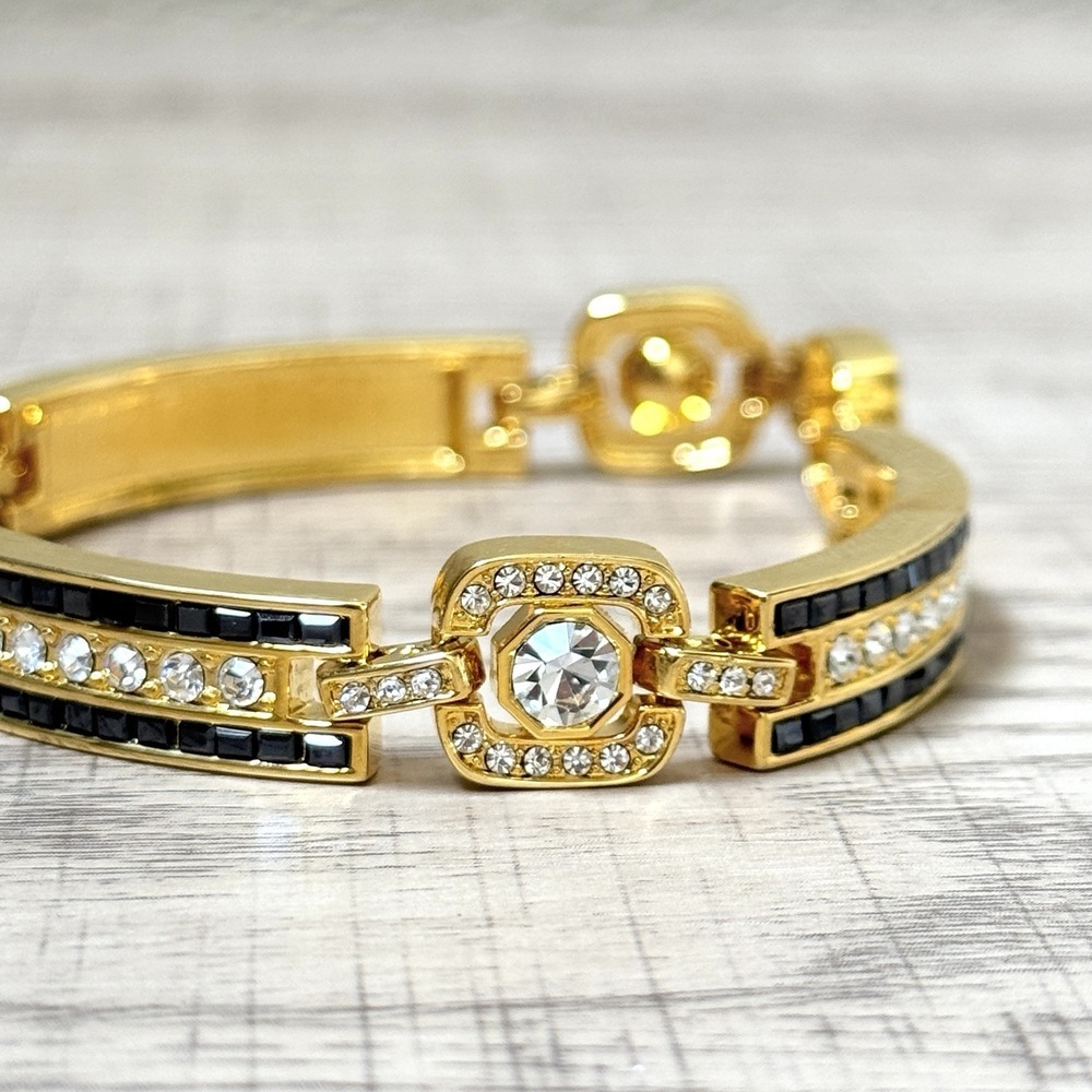 Camrose & Kross JBK Black & Clear Rhinestone Gold Tone Bracelet 8.5" - Picture 2 of 11
